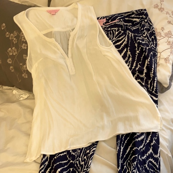 Lilly Pulitzer White tank (M) & EUC Lilly Pulitzer pant 6 - Picture 1 of 13